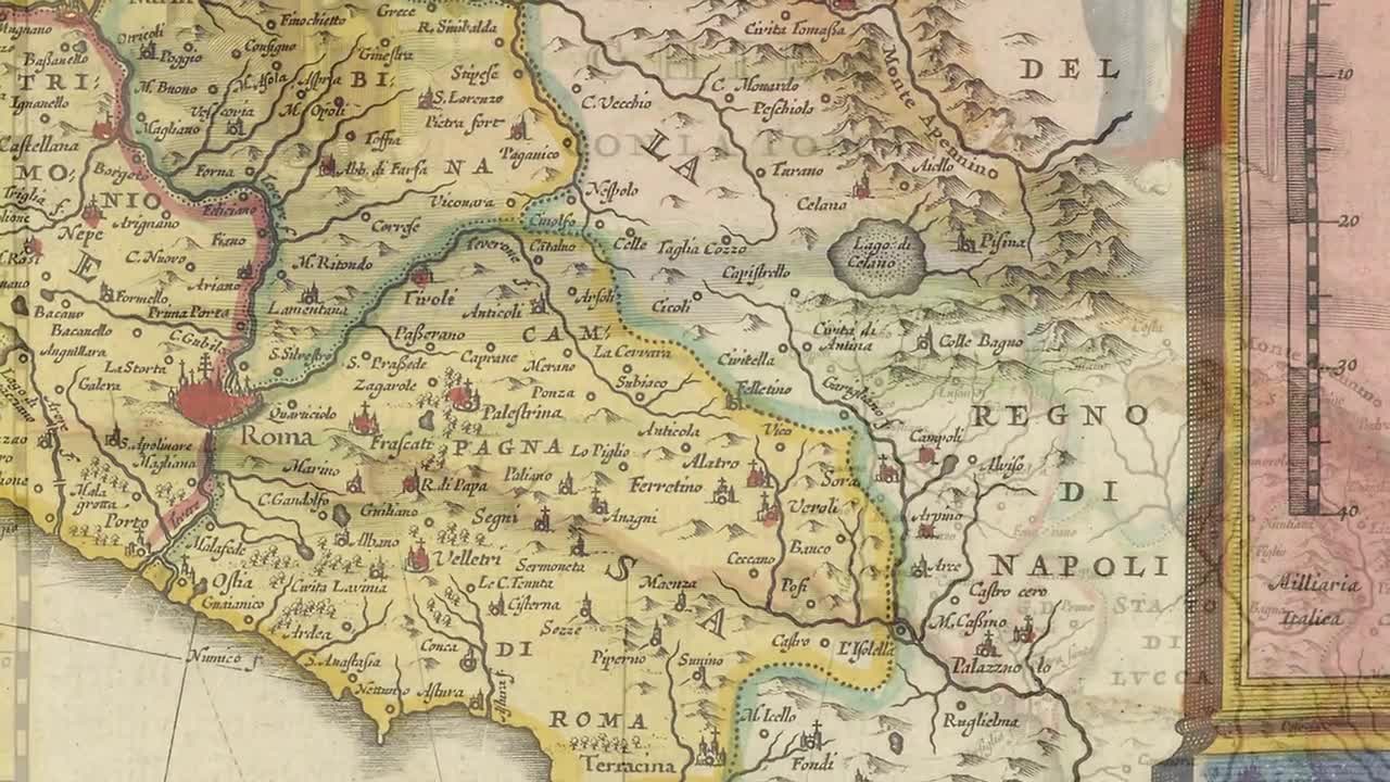 イタリア中部地図 } 古イタリア地図：ローマ、フィレンツェ、シエナ